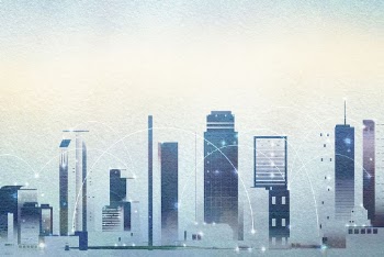 Watercolor cityscape background, blue winter | Free Photo Illustration - rawpixel