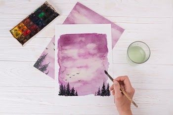 Watercolor Clipart,Landscape with Sky