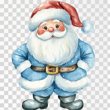 watercolor clipart of santa clause in a light blue santa clo