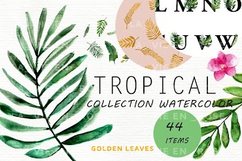 Watercolor clipart with tropical leaves.