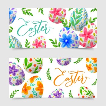 Watercolor design easter day banners with eggs Free Vector