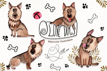 Watercolor Dogs Illustrations