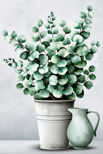 Watercolor Eucalyptus Arrangement in Minimalist Style