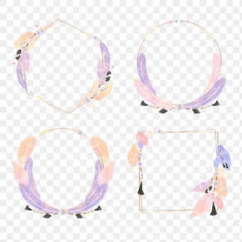 Watercolor feather badge png Boho style set