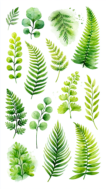 Watercolor Fern Fronds Collection