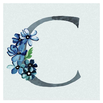 Watercolor Floral Background In Blue Theme Letter C, Watercolor ...