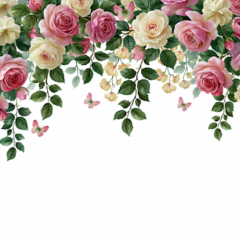 Watercolor Floral Border with Butterflies