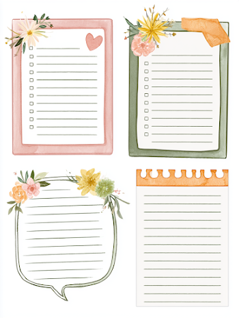Watercolor Floral Note Pages Set