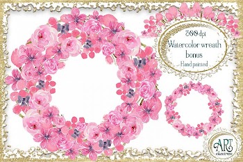 Watercolor Floral pink wreath - 2 arrangements