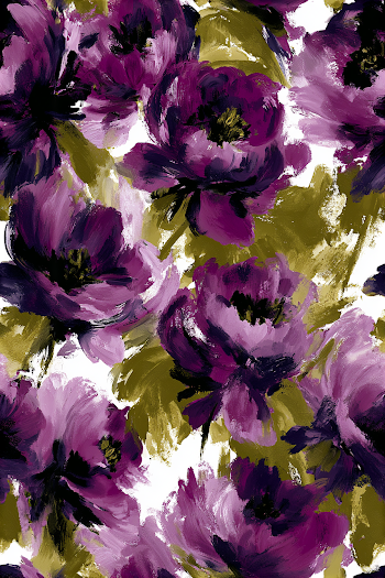 Watercolor Floral Textile Pattern in Deep Purple and Olive Green