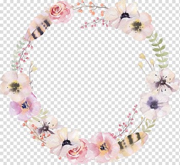 Watercolor Flower Round Border Decorative Pattern, white and pink flowers wreath transparent background PNG clipart