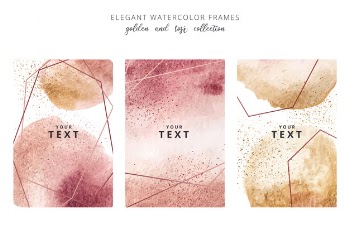 Watercolor frames with golden and rosé splashes Free Vector