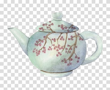 WaterColor, gray and pink floral teapot transparent background PNG clipart