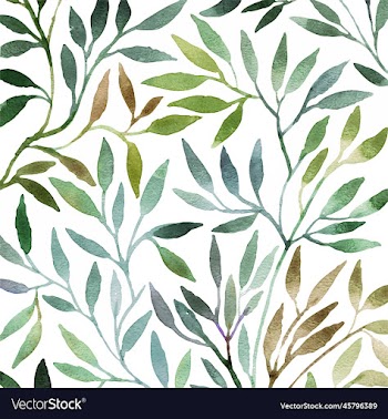 watercolor green leaves repeat design fabric print