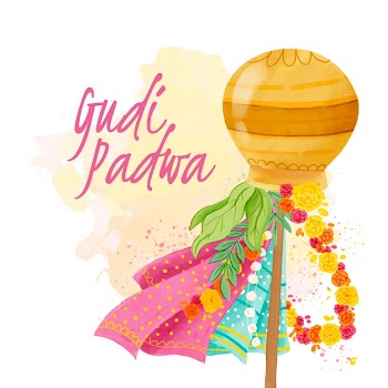 Watercolor gudi padwa with colorful decorations Free Vector