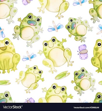 watercolor hand-drawn cute frogs with butterflies