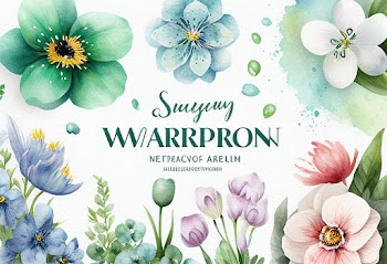 watercolor hand-painted flower and leaves background with copyspace