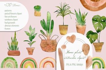 Watercolor Home Plant Clipart Set