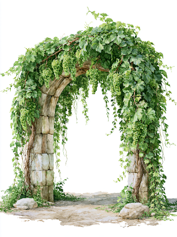 Watercolor Illustration of a Vineyard Archway