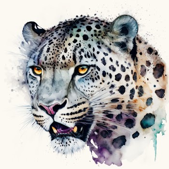 Watercolor illustration of snow leopard head