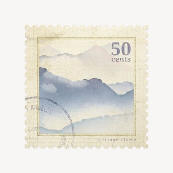 Watercolor landscape ephemera post stamp | Free PSD - rawpixel