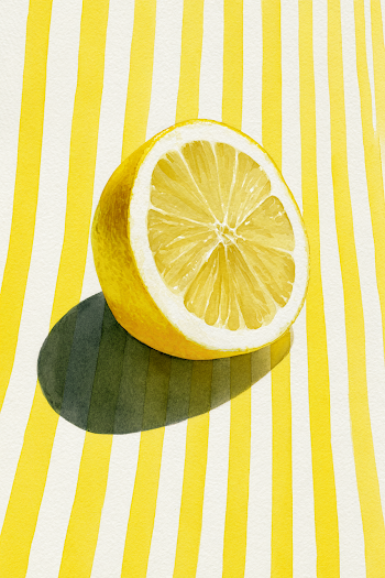 Watercolor Lemon with Striped Background