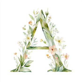 Watercolor Letter A with Floral Arrangement
