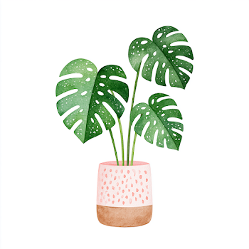 Watercolor Monstera Plant in Pink Pot