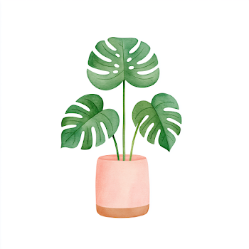 Watercolor Monstera Plant in Pot