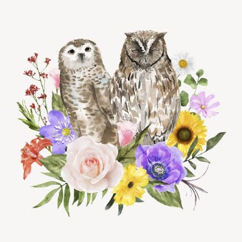 Watercolor owls in flowers, nature | Free Vector Illustration - rawpixel