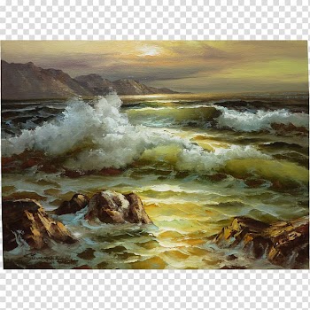 Watercolor painting Alfred Stevens, Brussels 1823-Paris 1906 Seascape Oil painting, oil painting transparent background PNG clipart