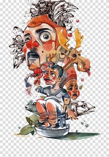 Watercolor painting Behance Artist Illustration, Watercolor clown mask illustration transparent background PNG clipart