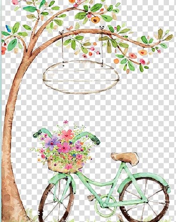 Watercolor painting Bicycle Drawing, Drawing Bicycle, bike under tree illustration transparent background PNG clipart