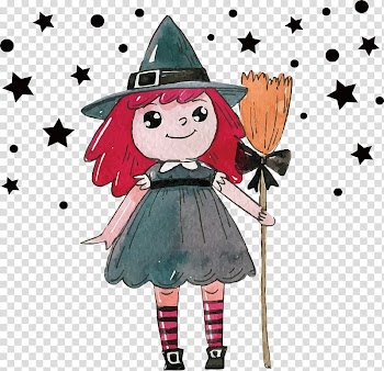 Watercolor painting Boszorkxe1ny Illustration, Lovely witch painted with watercolor transparent background PNG clipart