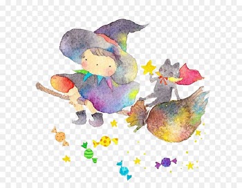 Watercolor painting Boszorkxe1ny Illustration - Watercolor Flying Little Witch 