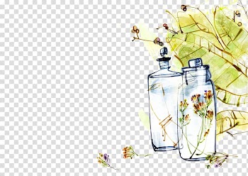 Watercolor painting Bottle Illustration, Cartoon painted flower vase transparent background PNG clipart