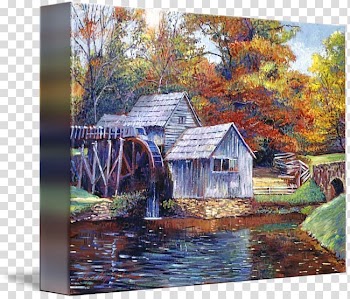 Watercolor painting Canvas print Printing, Water Mill transparent background PNG clipart