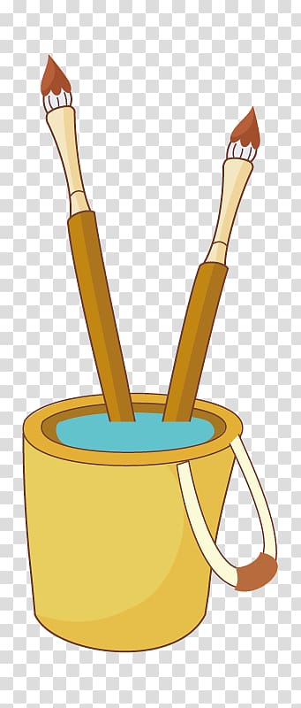 Watercolor painting Cartoon, Bucket brush cartoon transparent background PNG clipart