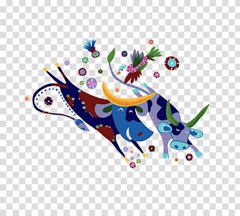 Watercolor painting Cartoon Poster Illustration, Creative flower cow transparent background PNG clipart