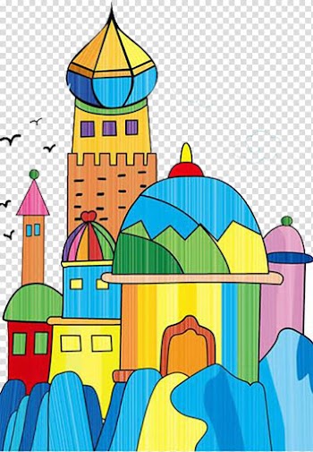 Watercolor painting Child Work of art, Hand painted color Disney castle transparent background PNG clipart