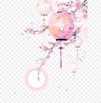Watercolor painting Chinese art Drawing Chinese painting - Pink Dream Lantern Peach Border Texture 