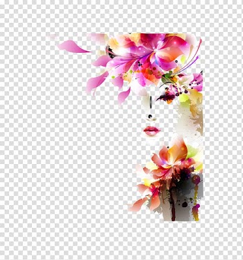 Watercolor painting Chinese painting, Women constitute peach watercolor flower face transparent background PNG clipart