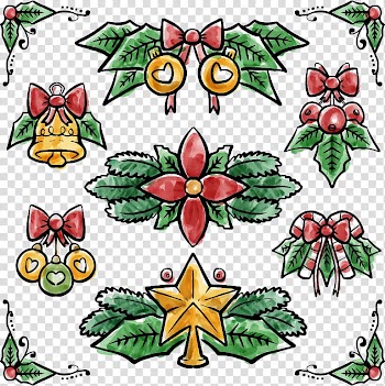 Watercolor painting Christmas, Christmas decorative hand-painted watercolor transparent background PNG clipart