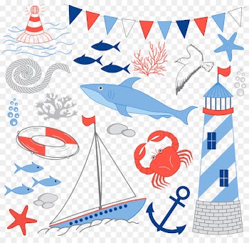 Watercolor painting Clip art - Fish swim ring sailing rope red crab 