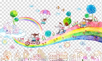 Watercolor painting Comics Illustration, Cartoon Rainbow transparent background PNG clipart