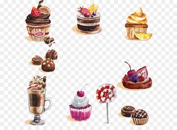 Watercolor painting Dessert Cupcake Candy - Hand-painted watercolor cakes Collection 