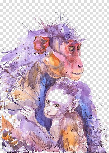 Watercolor painting Drawing Artist trading cards Child, Drawing Gorilla transparent background PNG clipart