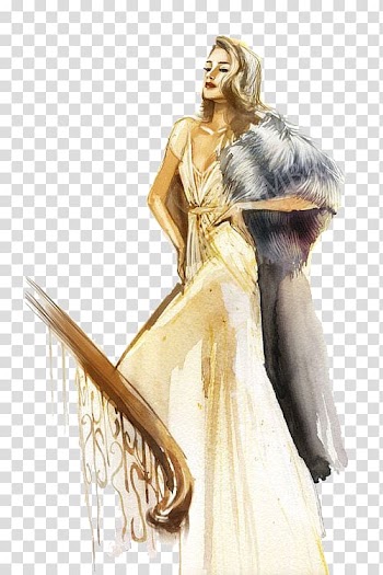 Watercolor painting Drawing Fashion Illustration, Beautiful wedding dress design illustration transparent background PNG clipart