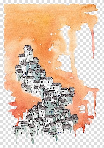 Watercolor painting Drawing Illustration, Drawing town transparent background PNG clipart