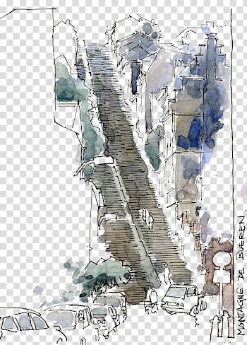 Watercolor painting Drawing Sketch, Drawing stairs transparent background PNG clipart